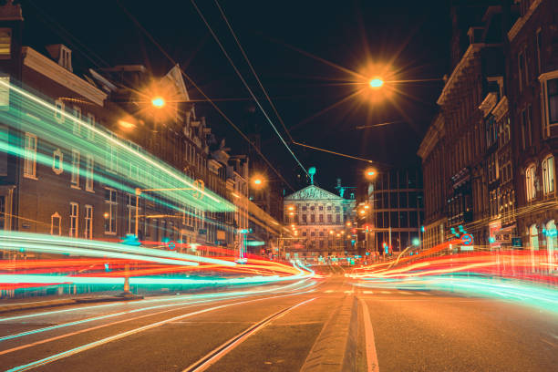 Night view in Amsterdam Night view in Amsterdam, Netherlands, Europe blue yellow lights stock pictures, royalty-free photos & images
