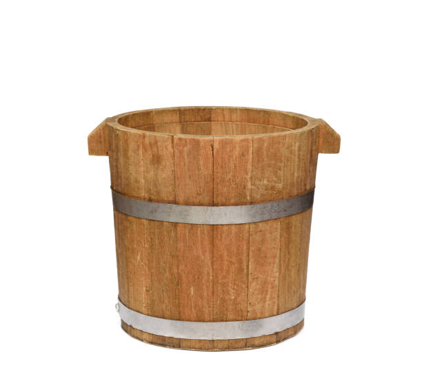 Wooden bucket isolated on white background