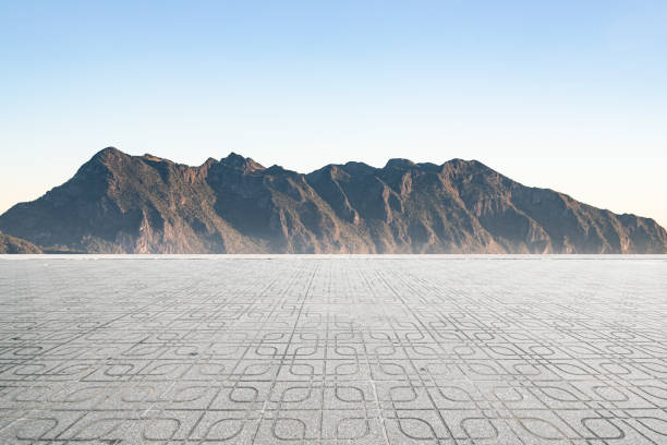 Photo of concrete floor view mountain. stock photo