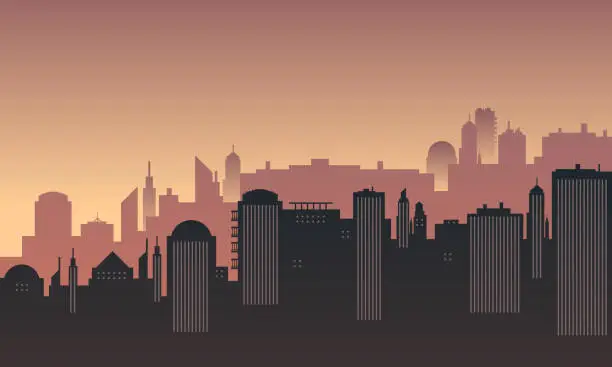 Vector illustration of Silhouette of a city with nuances in the afternoon.