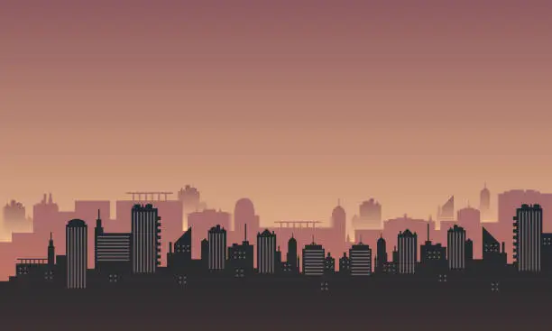 Vector illustration of Silhouette of a city with nuances in the afternoon.