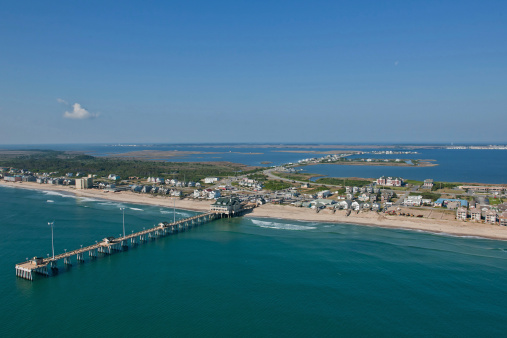Aerial view of the incorporated city of Jamaica Beach located on Galveston Island, Texas, incorporated in 1975 shot via helicopter from an altitude of about 600 feet.