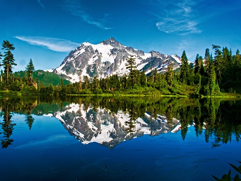 A reflection of Mt. Shuksan at Picture Lake