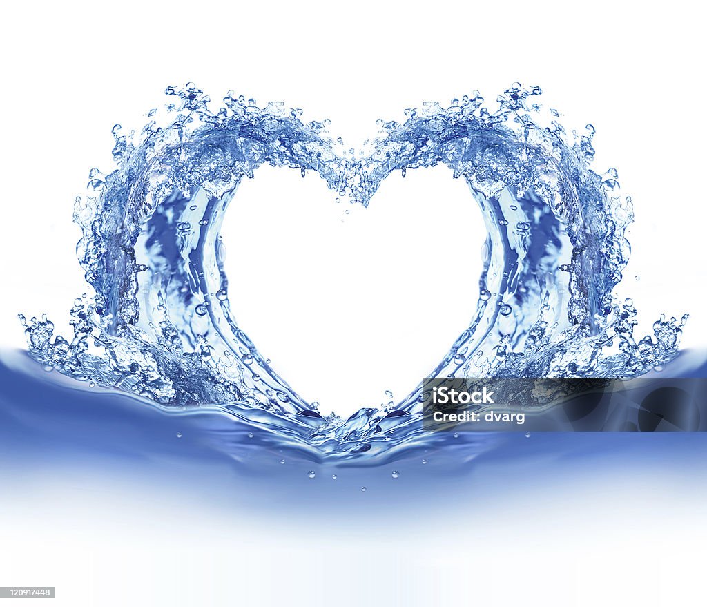 Water splashing into a heart shape Heart of a wave of water isolated on white Heart Shape Stock Photo