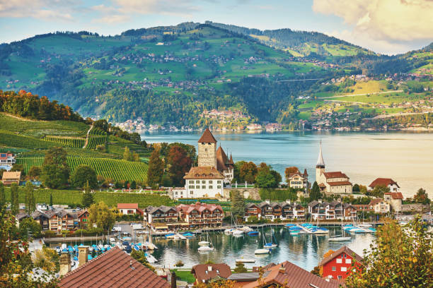 veduta aerea di thun cityscape, svizzera - thun cityscape famous place switzerland foto e immagini stock