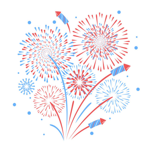 ilustrações de stock, clip art, desenhos animados e ícones de vector holiday firework. independence day of america - vector excitement white red