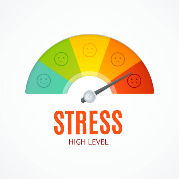 Realistic Detailed 3d Stress Indicator Counter. Vector Realistic Detailed 3d Stress Indicator Counter and Thin Line Icons Concept of Problem and Depression. Vector illustration pressure meter stock illustrations