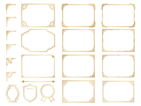 Golden ornate frames and scroll elements.
