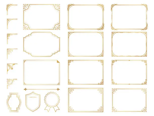 Vector illustration of Golden ornate frames and scroll elements.