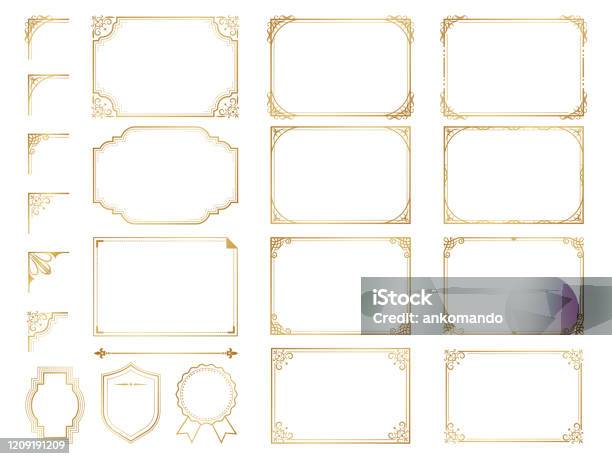 金色華麗的框架和滾動元素向量圖形及更多有邊框的圖片 - 有邊框的, 畫框, 華麗的