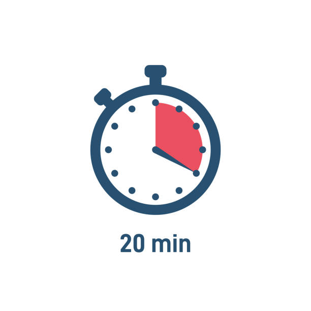 Set of sport stopwatch icons showing time Set of stopwatch icons showing time - 20 minutes or seconds. Red and black color. Set of minimalist timers. Cooking time concept. Vector illustration minute hand stock illustrations