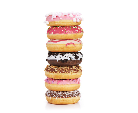 Stack of donuts isolated on white background