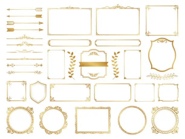 Vector illustration of Golden ornate frames and scroll elements.