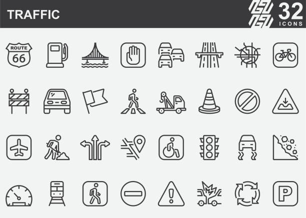 stockillustraties, clipart, cartoons en iconen met pictogrammen voor verkeerslijnen - voetgangersstoplicht