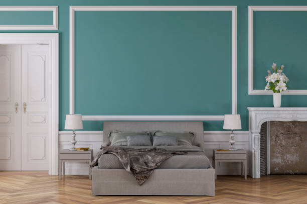 istock Glamour bedroom with decoration and fireplace 1209196837