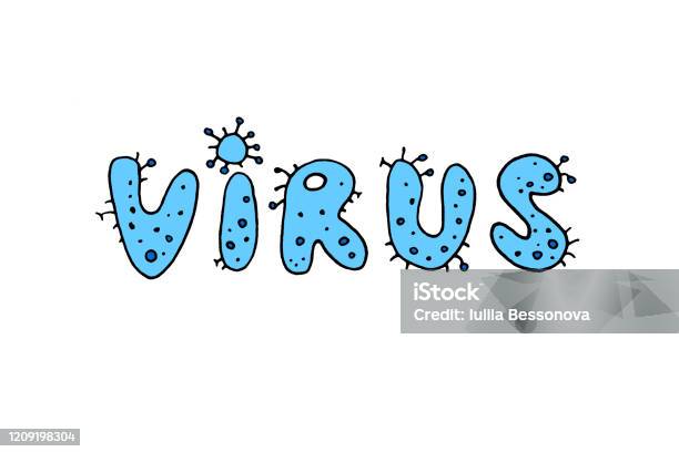 Virology Lettering Coronavirus Virus Blue Letters Header Lettering Doodle Handwritten ...