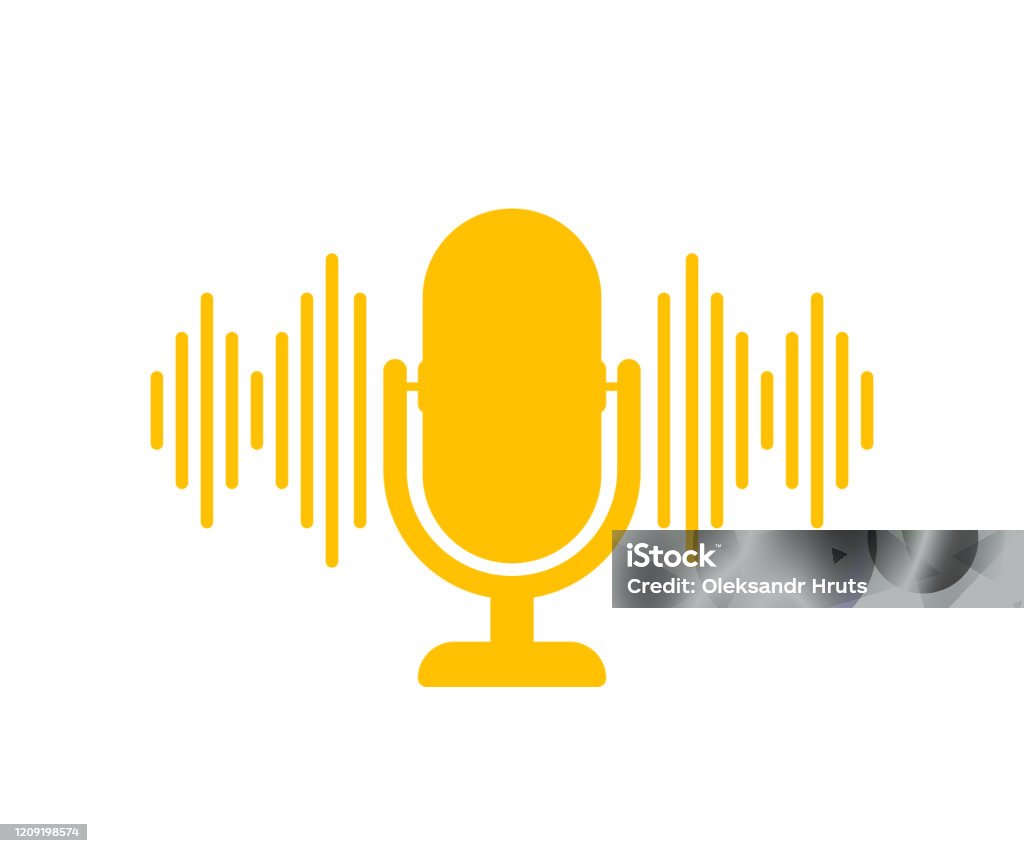 Podcast. Badge, icona, timbro, logo. Illustrazione vettoriale di repertorio. - arte vettoriale royalty-free di Podcasting