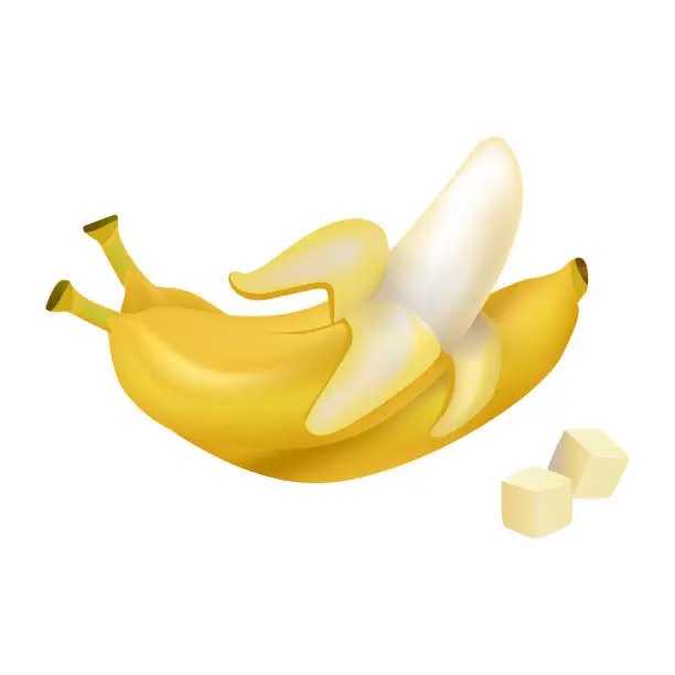Vector illustration of Peeled and Diced Ripe Bananas Vector Illustration