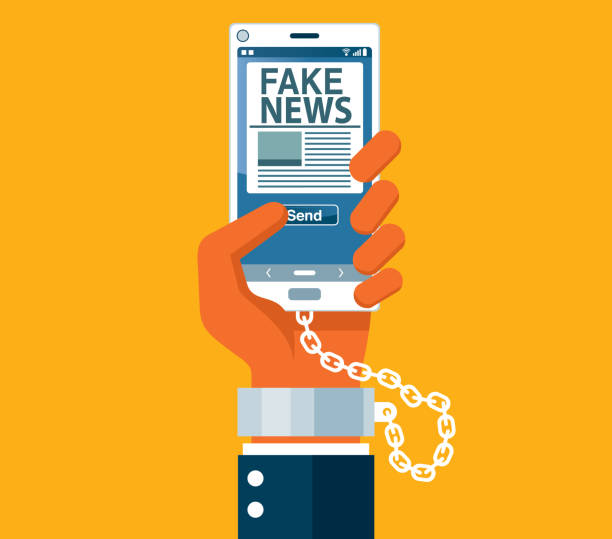 fake news online - telefon benutzen - broadsheet stock-grafiken, -clipart, -cartoons und -symbole