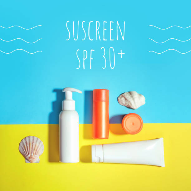 istock Sunprotection objects, suscreen. Flat lay, natural cosmetics, cream SPF for face and body. Summer Travel Vacation Concept 1209209641