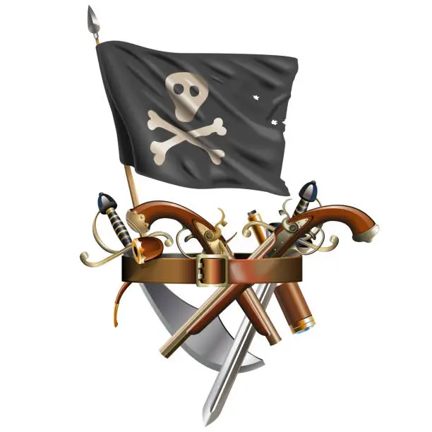 Vector illustration of Vector Weapon Belt with Pirate Flag