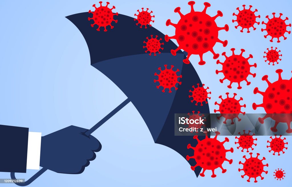 Hand holding an umbrella against the 2019 novel coronavirus pneumonia, global plague virus - Royalty-free Sistema Imunológico Humano arte vetorial