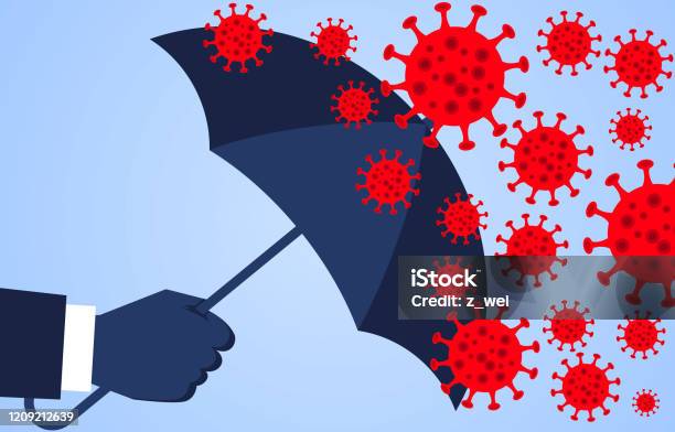 Hand Holding An Umbrella Against The 2019 Novel Coronavirus Pneumonia Global Plague Virus - Arte vetorial de stock e mais imagens de Sistema Imunológico Humano