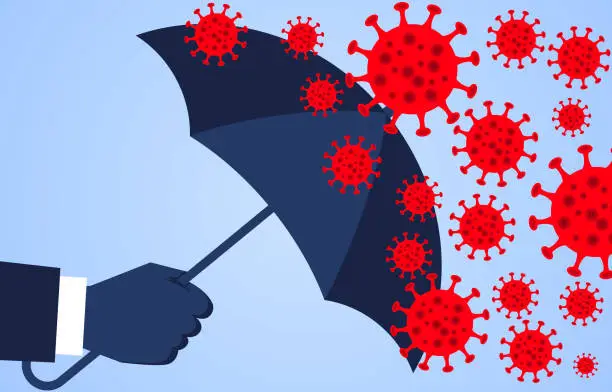 Vector illustration of Hand holding an umbrella against the 2019 novel coronavirus pneumonia, global plague virus