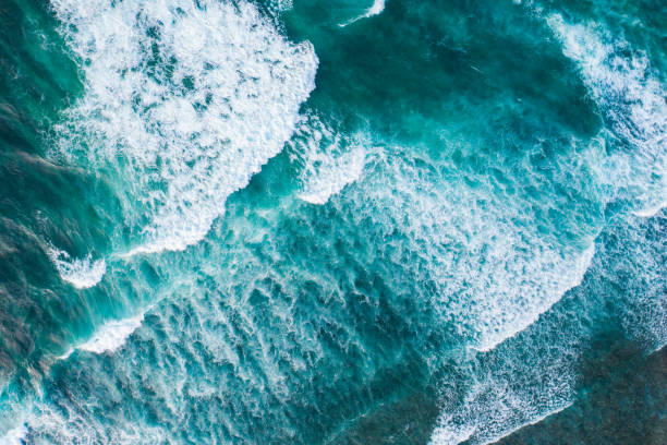 istock Big ocean waves hitting a coral rif. View from above. 1209215111