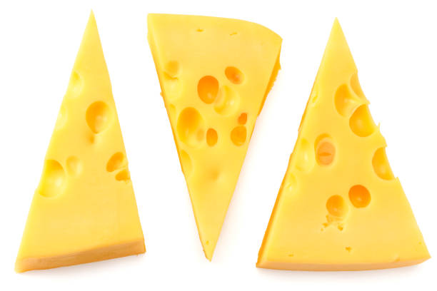 piece of cheese isolated on white background. top view