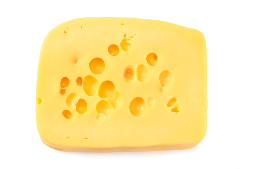 piece of cheese isolated on white background. top view