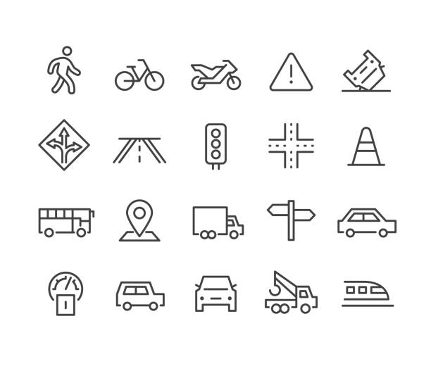 verkehrssymbole - classic line serie - man walking bike stock-grafiken, -clipart, -cartoons und -symbole
