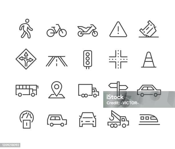 Traffic Icons Classic Line Series Stock Illustration - Download Image Now - Icon, Walking, Road
