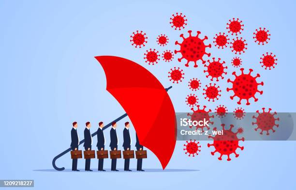Red Umbrella Protecting Merchants Immune Novel Coronavirus Pneumonia Infection Stock Illustration - Download Image Now