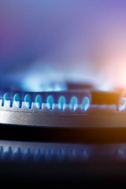 flames of gas stove - blue flame natural gas fireplace imagens e fotografias de stock