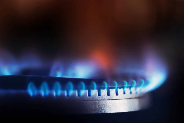 flames of gas stove - blue flame natural gas fireplace imagens e fotografias de stock