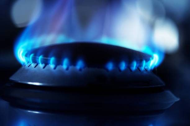 flames of gas stove - flame natural gas boiler burner imagens e fotografias de stock
