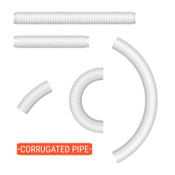 Corrugated pipes. Realistic vector illustration isolated on white Corrugated pipes. Realistic vector illustration isolated on white. Empty white tubes. pvc conduit stock illustrations