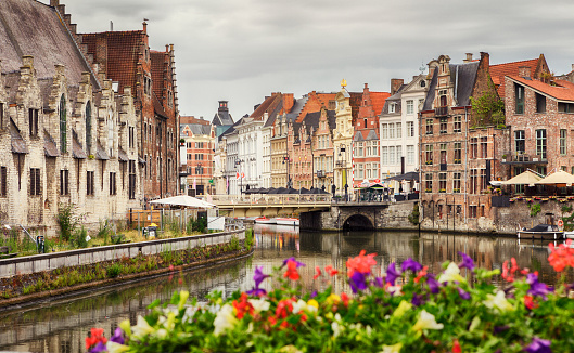 Canal and old houses, Ghent, Belgium