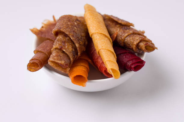 istock Fruit roll up in a bowl on a white background close-up. 1209219651