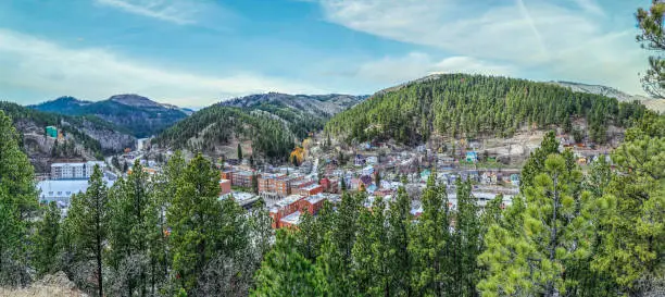 Deadwood - South Dakota - United States - 9 March 2017. View from above of the town of Deadwood