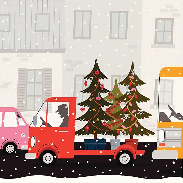 Vector illustration of Lorry and Fir Tree.