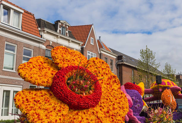 statue faite de tulipes sur le défilé de fleurs dans les pays-bas de haarlem - flower parade photos et images de collection