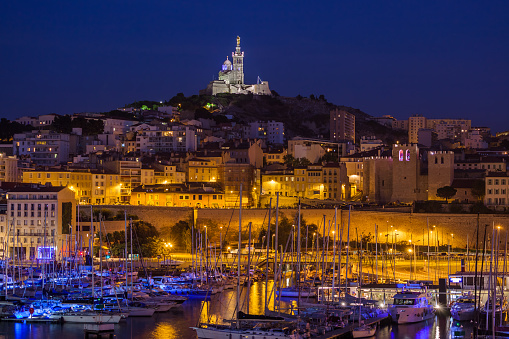 Old Port and Basilica of Notre Dame - Marseille France - travel and architecture background