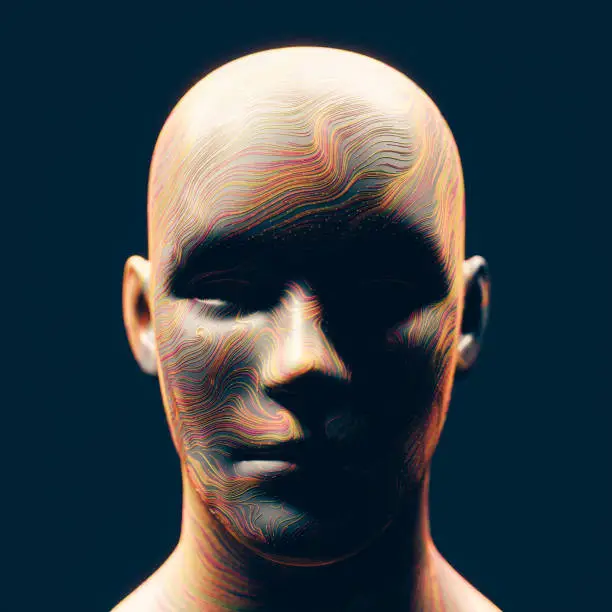 3d human head with lines.