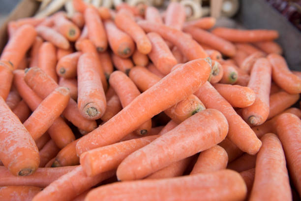Organic carrot on an open market counter