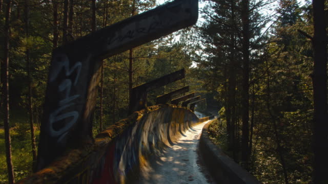 POV Abandoned bobsled track at Mount Trebevic