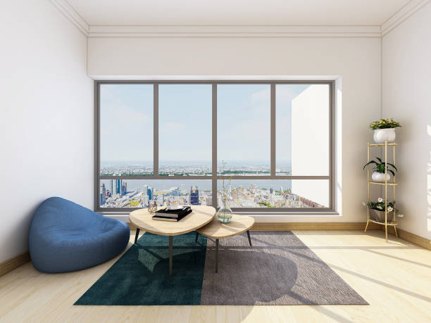 istock 3D rendering, elegant and modern bedroom design, big bed with overcoat cabinet, and coffee table, etc., the sun sprinkled from the floor window, very comfortable and leisure. 1209233849