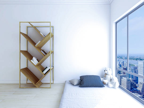 istock 3D rendering, elegant and modern bedroom design, big bed with overcoat cabinet, and coffee table, etc., the sun sprinkled from the floor window, very comfortable and leisure. 1209233859