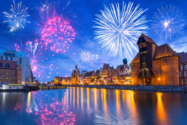 istock Fireworks display over the old town in Gdansk 1209235519